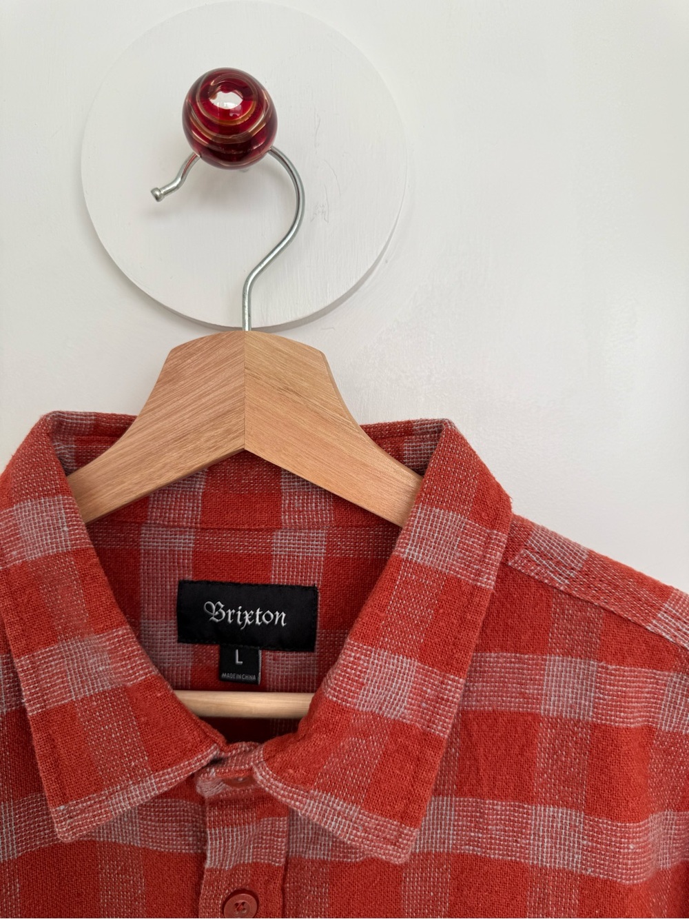 Brixton Men's Rust Orange Grey Plaid Long Sleeve Flannel Button-Down Shirt L